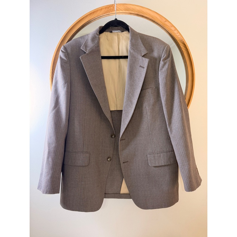 Johnny Carson Blazer Men Grey Excellent Pinstripe Two-Button Suit Jacket‎